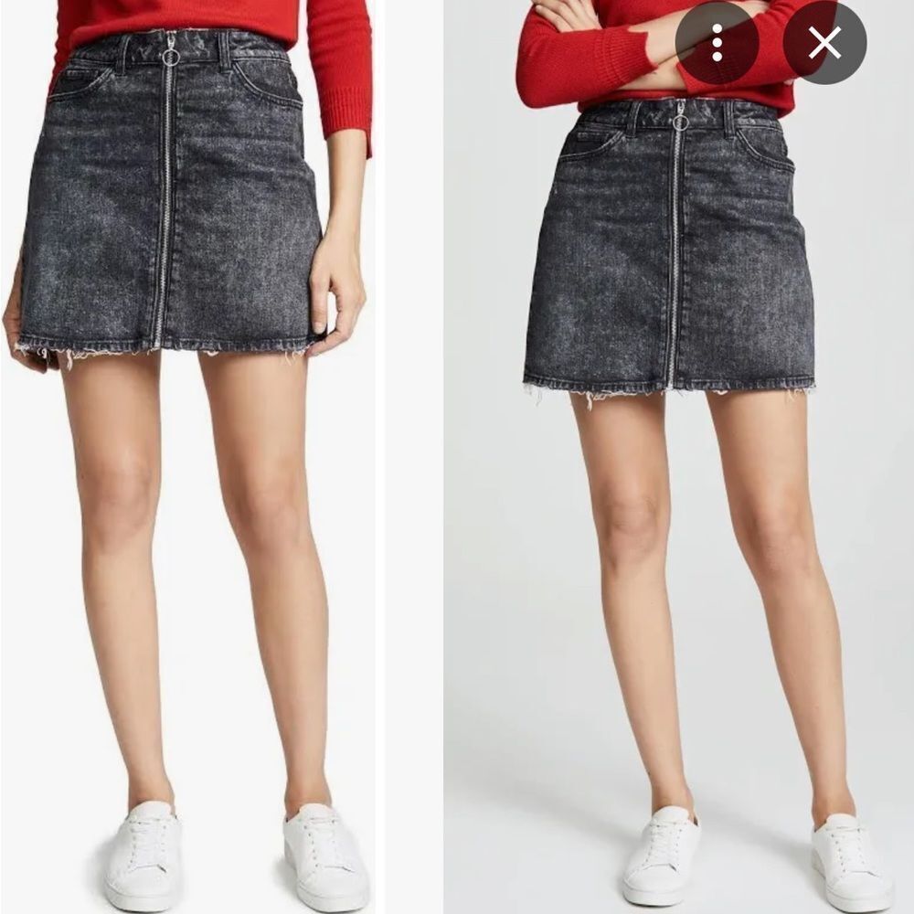 NWT Paige Aideen Front Zip Black Myra Denim Raw Hem Silver Mini Jean Skirt 32
